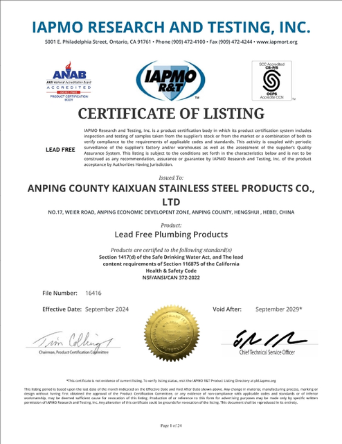 International Standard Lead Free Certificate
