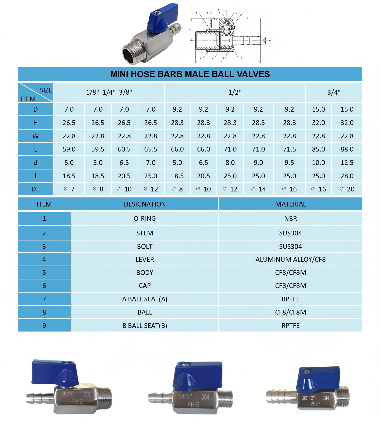 Hose Barb Mini Ball Valve Male Thread